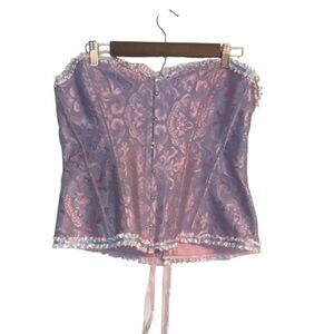 Elegant Sexy Purple and Pink Corset Bustier Top Ruffle Trim Back Lace up